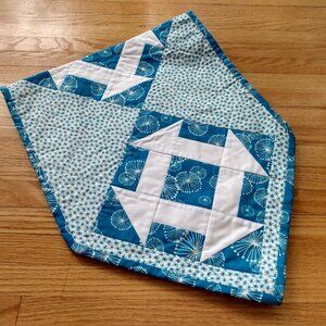 Handmade Quilted Table Runner Blue White Dandelion Puffs